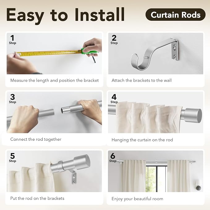 IFELS Heavy Duty Curtain Rods for Windows 28 to 48 Inch, 1 Inch Silver Curtain - Image 7