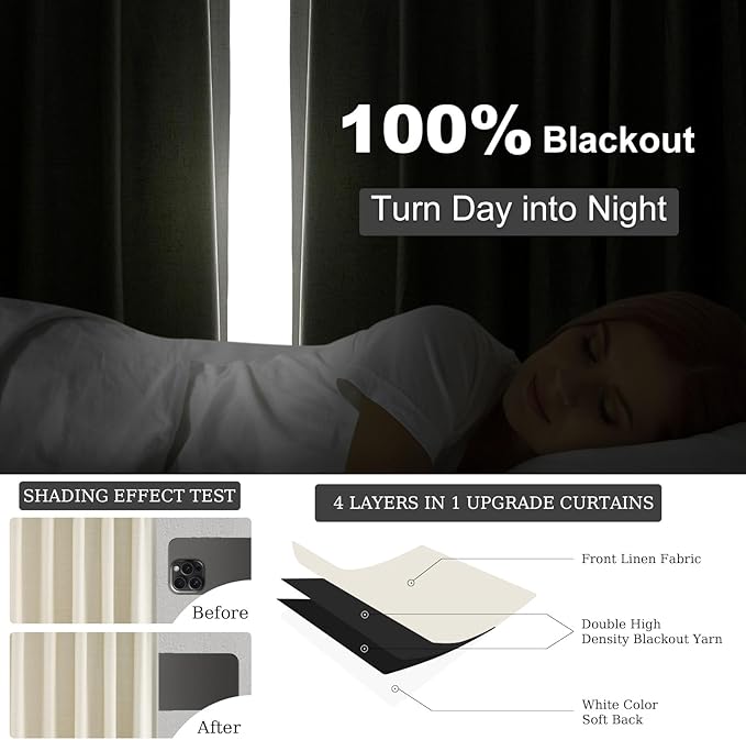 Topfinel Cream White 100% Blackout Curtains 72 Inches Long 2 Panels - Image 5