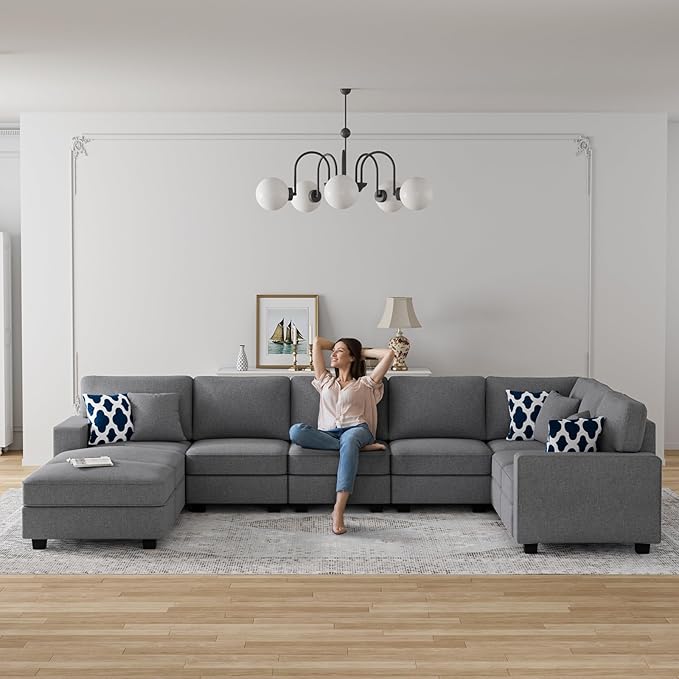 L Lengend Vansen Modular Sectional Sofa U Shaped Couch with Ottoman Modern Reversible Corner Sectional Couch for Living Room (Dark Grey, U Shaped Sofa-5)