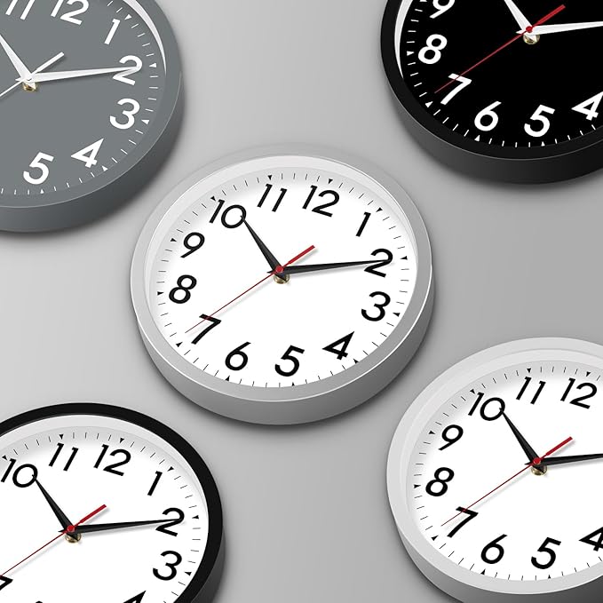 Wall Clock Modern Battery Operated 10 Inch Simpel Silent Non Ticking Analog Decorative for Kitchen Bathroom Bedroom Office Living Room School Classroom(White)