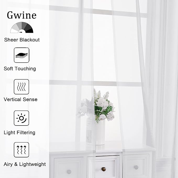 Gwine White Valances for Windows, Small Light Filtering Rod Pocket Cafe Valance - Image 3