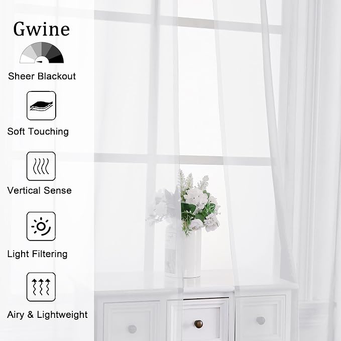 Gwine White Sheer Curtains 30 Inch Length, Short Light Filtering Voile Small - Image 3