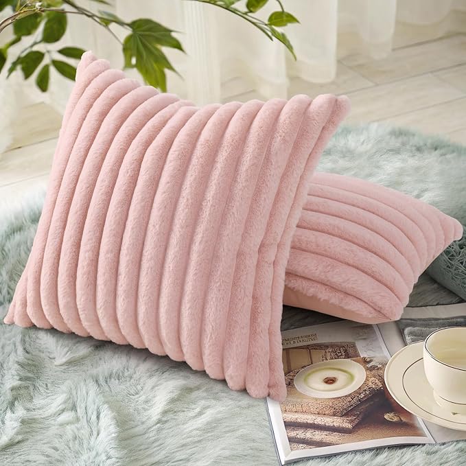 decorUhome Summer Cozy Faux Fur Throw Pillow Covers 26x26 Set of 2 Decorative - Image 4