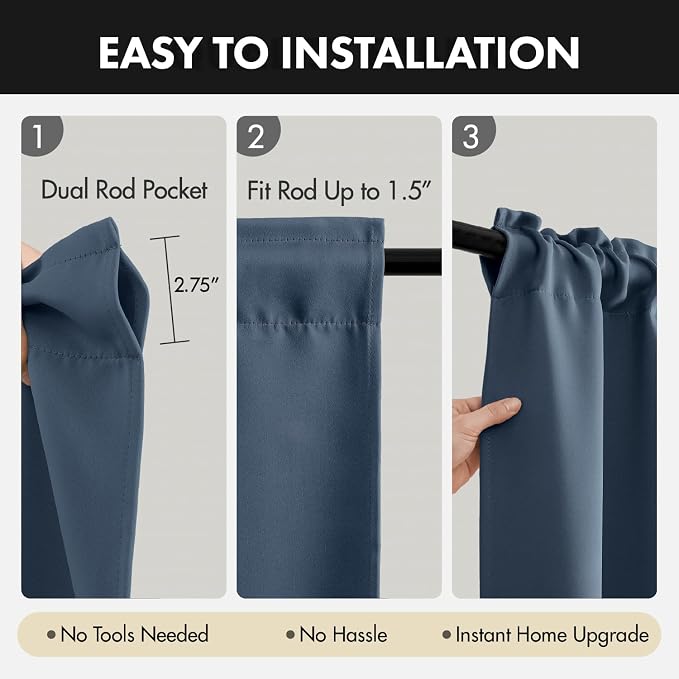 MIULEE 4 Panel Set Short Bedroom Blackout Curtains 54 Inch Long Stone Blue | - Image 5