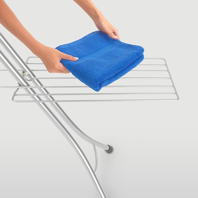 Brabantia Size C Ironing Board (49 x 18in) 7 Height Options, Solid Steam Iron Rest Holder & Linen Rack & Cord Holder (Ecru) Non-Slip Feet, Anti-Collapse Child Locks