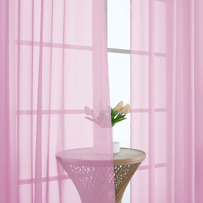 Sheer Curtains 84 Inches Long 2 Panels Set, Sheer Pink Curtains - Image 6