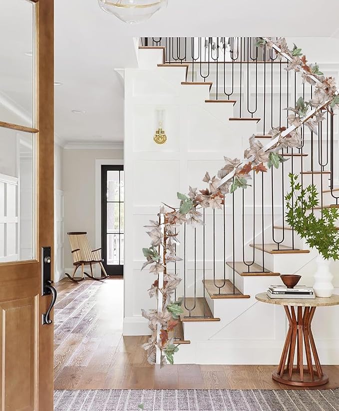 Lvydec 2 Pack Fall Maple Garland - 5.9ft/Piece White Artificial Fall Foliage Garland Colorful Autumn Decor for Home Wedding Party