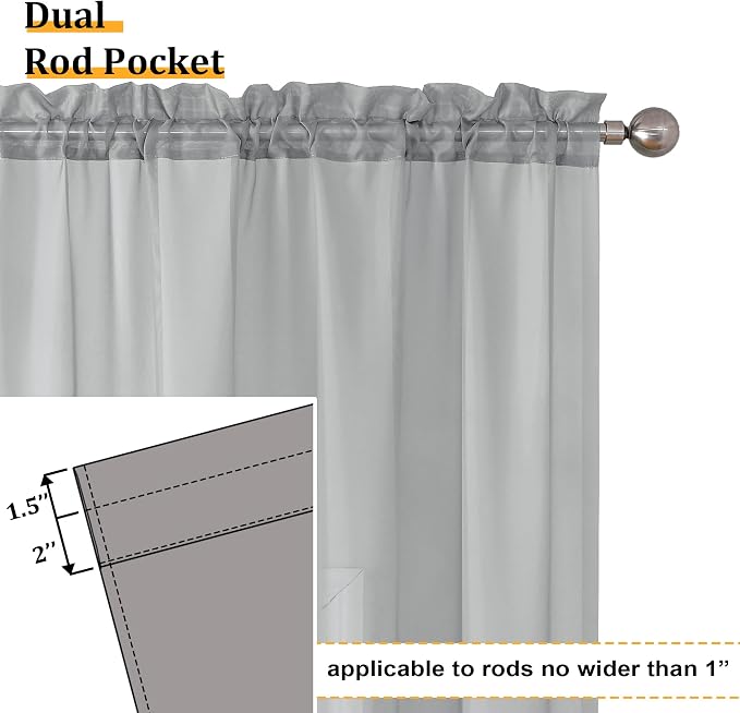 Aiyufeng Light Grey Sheer Window Curtains 63 Inches Long 2 PCS- Rod Pocket - Image 2