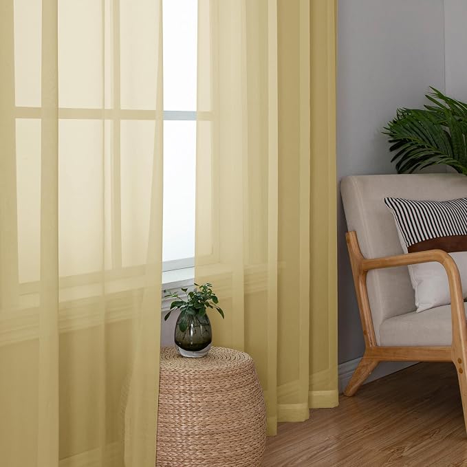 Simplebrand Rod Pocket Top Solid Voile Sheer Curtains - Image 5