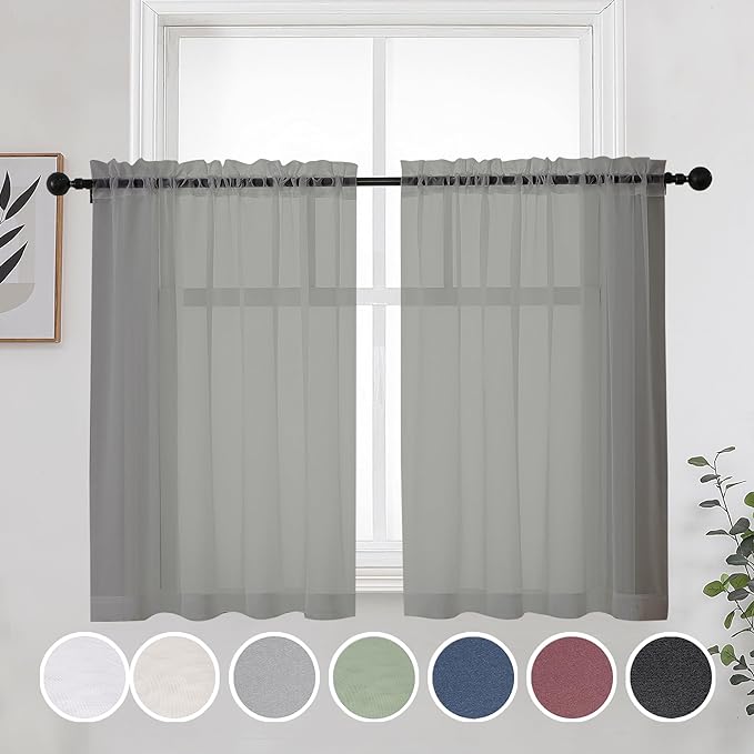 OWENIE Short Grey Sheer Curtains 36 Inches 2 Panels Set by OWENIE