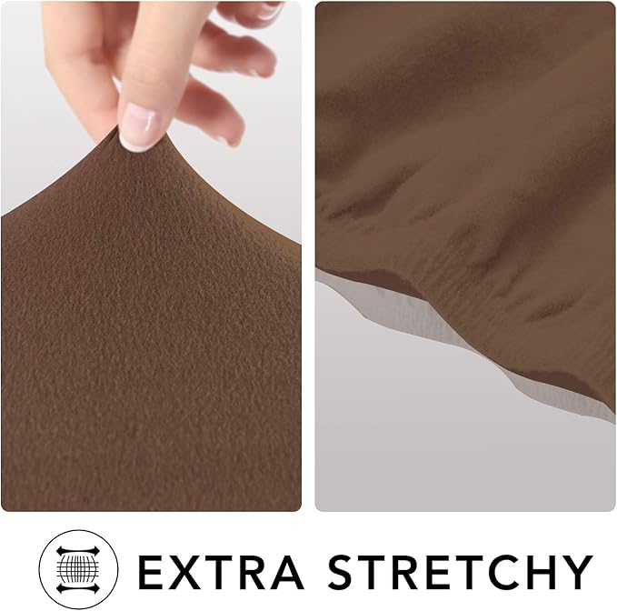 PureFit Stretch Oversized Couch Covers Fleece Sofa Slipcovers Brown | 1-Piece - Image 4