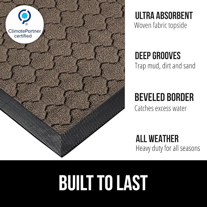 GORILLA GRIP 100% Waterproof All-Season WeatherMAX Doormat US Designed Natural - Image 2