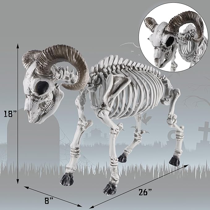 DR.DUDU Goat Skeletons Halloween Decorations – 26 Inch Long Life Size Skeleton Animals for Outdoor, Yard, Lawn Decor - Realistic Farm Skeleton Goat Party Props Scary Halloween Décor