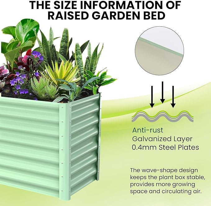 Large Outdoor Planter Boxes Kit Set of 2, 6x3x2ft Galvanized Raised Bed Planter with Open-Ended Base Design, Elevated for Outdoor Plants, Durable Raised Bed for Gardening,Green