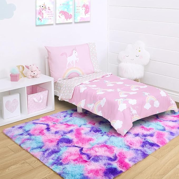 Noahas 6x9 Large Tie-Dyed Pink Purple Blue Fluffy Area Rug Non-Slip - Image 8