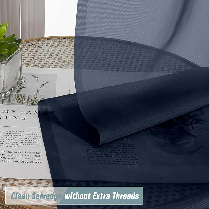 Navy Blue Small Sheer Curtains Tier 24 Inches Length 2 Pieces, Light Filtering - Image 5