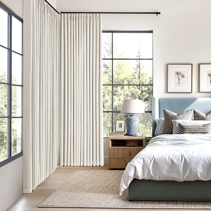 MIULEE Beige White Pinch Pleated 100% Blackout Linen Curtains 40x90 Inches | - Image 2