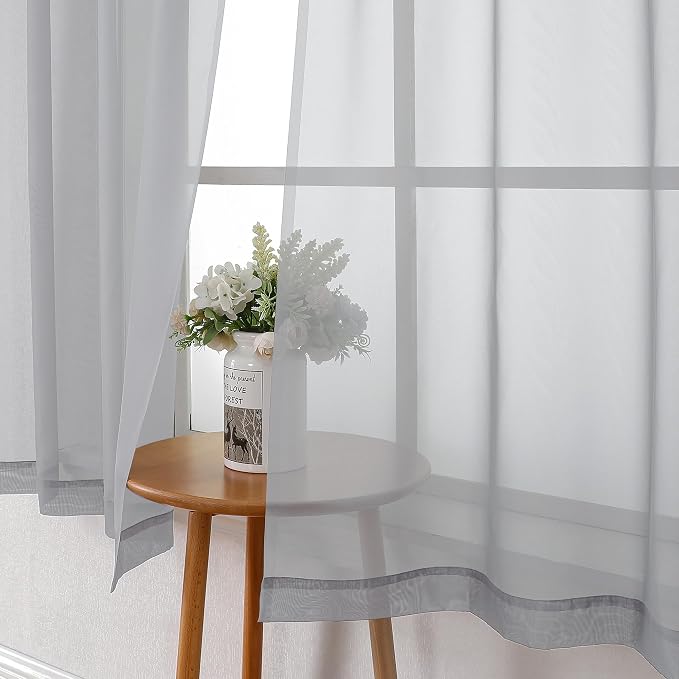 Lecloud Light Grey Sheer Curtains 96 Inches Long 2 Panels, Light Filtering - Image 8
