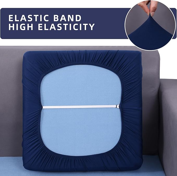 hyha Waterproof Couch Cushion Covers, Stretch Sofa Couch Seat Slipcover for Dog Washable, Non-Slip Waterproof Outdoor Cushion Covers for Patio Furniture Replacement (1 Piece for Large, Navy)