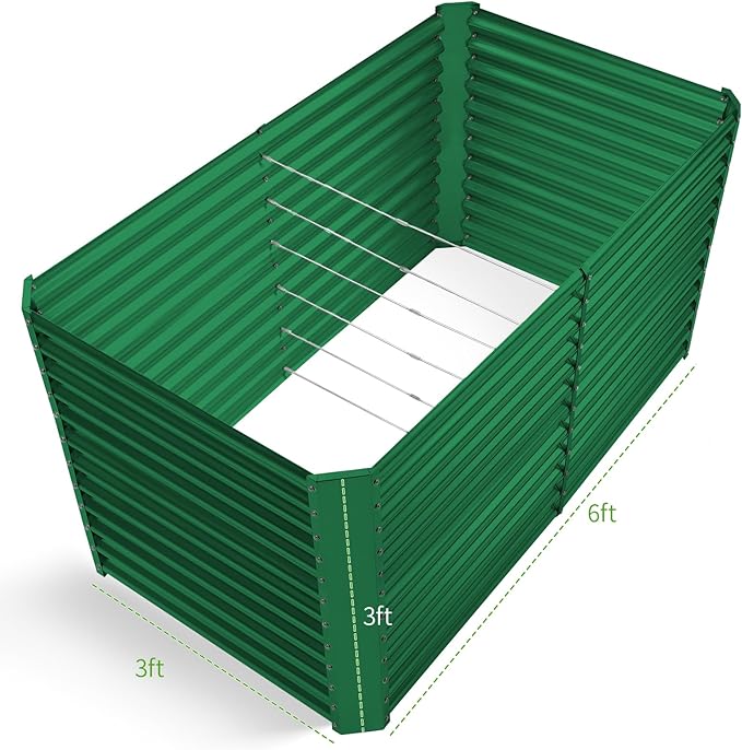 Land Guard 6x3x3ft Rectangular Galvanized Raised Garden Beds, Large-Capacity Metal Planter Box Outdoor, Durable Deep Raised Garden Bed 3ft Tall, Raised Beds for Gardening Vegetables, Forest Green