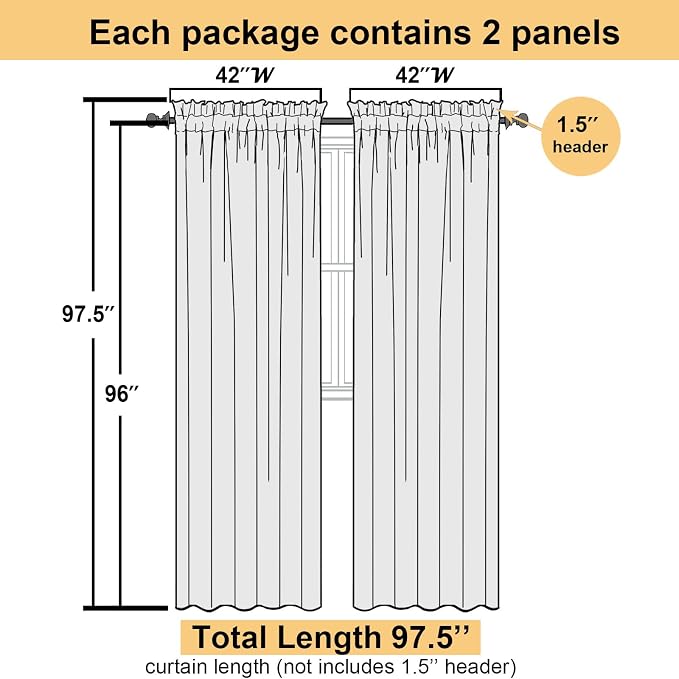 Yellow Sheer Curtains 96 Inches Long 2 Panels, Gauzy Light Filtering Breathable - Image 3