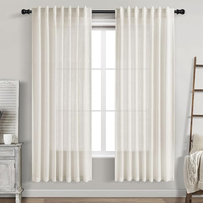 Nanspring Cream White Linen Curtains 70 Inch Length 2 Panels Set by Nanspring