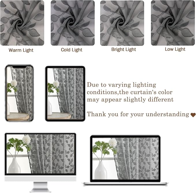 Chyhomenyc Charcoal Grey Sheer Curtains 54 Inch Length - Image 3