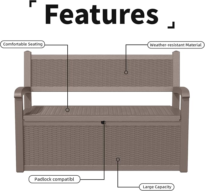 80 Gallon Storage Bench Deck Box Waterproof Lockable,Outdoor Storage Furniture for Patio,Garden and Cushions(Gray)