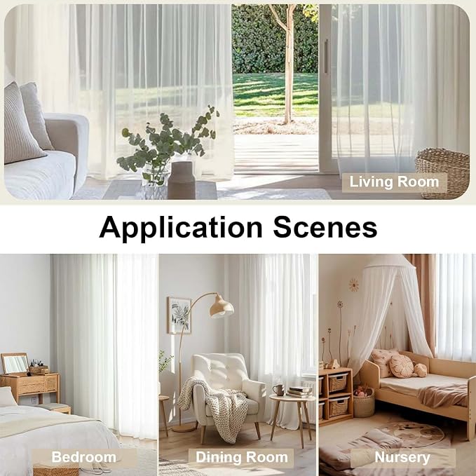 Sheer Ivory Curtains, Sheer Curtains 63 inch Length 2 Panels Set, Rod Pocket - Image 5