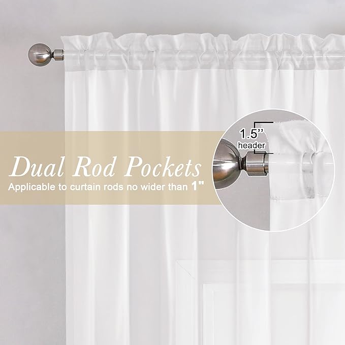 White Sheer Curtains 78 Inches Long 2 Panels Set, Soft Voile Light Filtering - Image 5