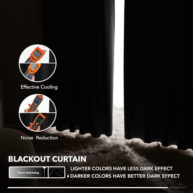 Deconovo Blackout Curtains, Thermal Insulated, W52 x L108 2 Panels, Back Tab - Image 5