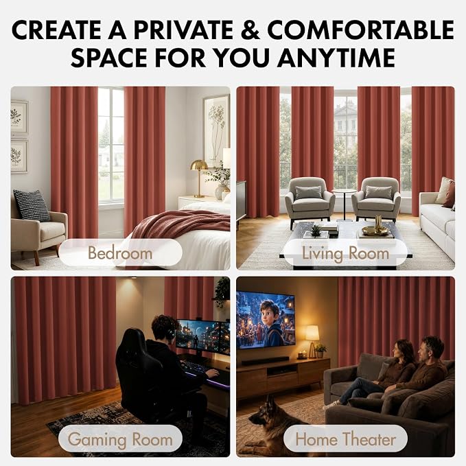 MIULEE 4 Panels Set Burnt Orange Blackout Curtains 63 Inch Length Bedroom | - Image 5
