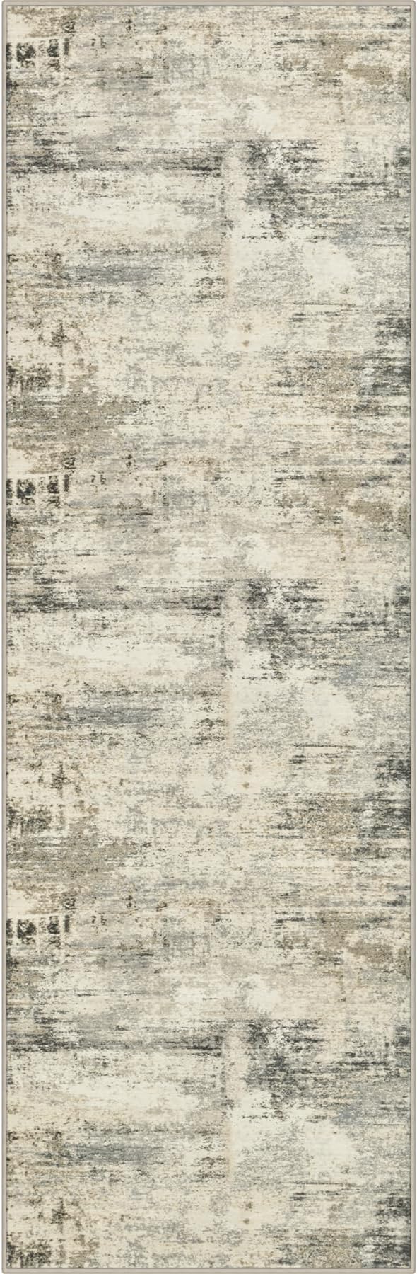 2.6x14 Washable Runner Rug:Modern Abstract Soft Carpet Ash Brown | by FXRHLP