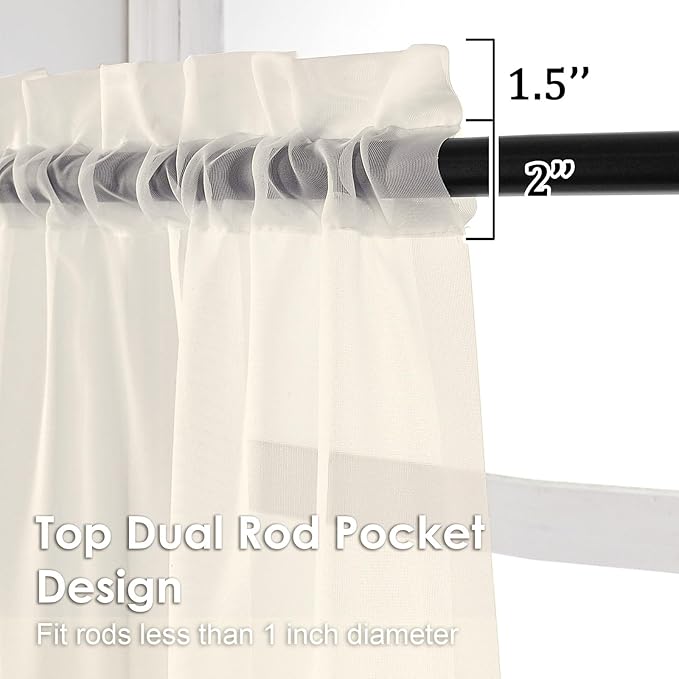 Cream Sheer Curtains 108 Inches Long 2 Panels - Image 2