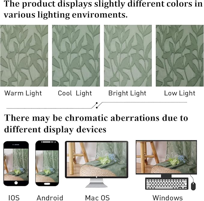 Lecloud Leia 36 Inch Sheer Curtains Sage Green Tiers - Image 6