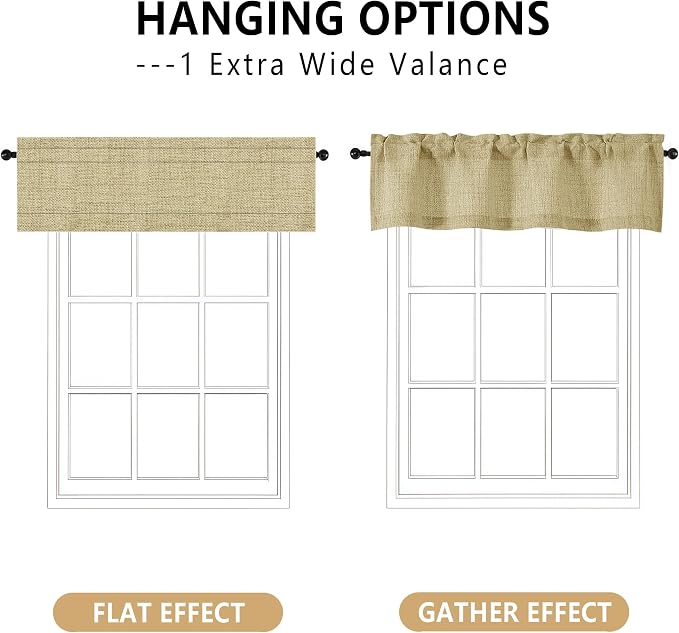 OVZME Valance for Windows, Light Filtering Faux Linen Textured Small Kitchen - Image 3