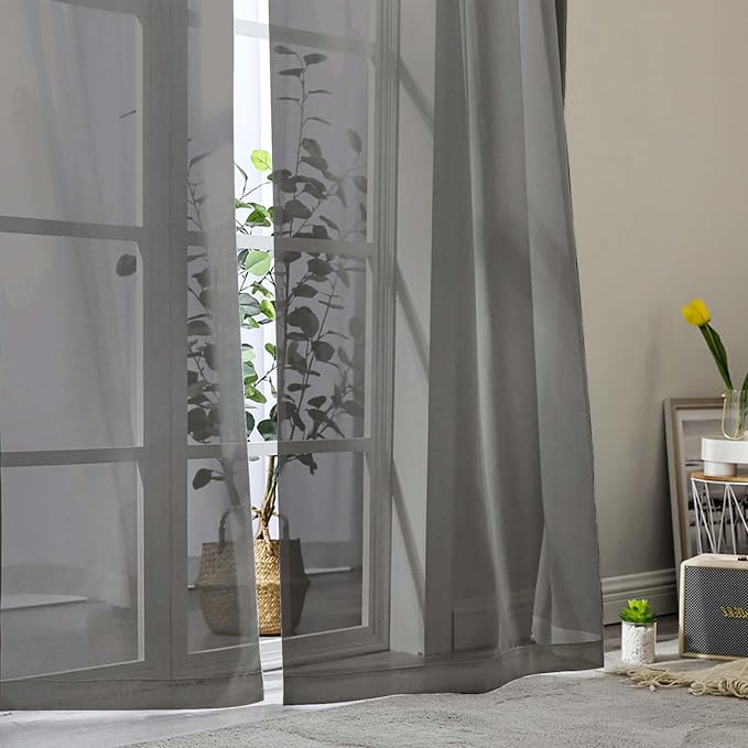 Sheer Grey Curtains for Bedroom Living Room 63 Inch Length 2 Panels, Airy Soft - Image 8