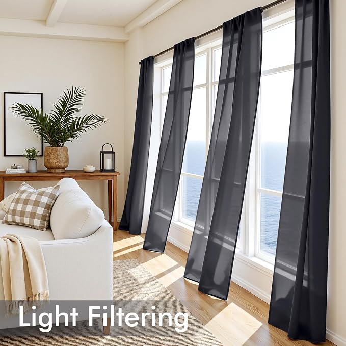 MIULEE Black Sheer Curtains 84 Inches Long 4 Panels 54 x 84 Inches | Light - Image 4