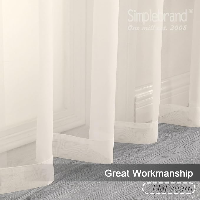 Simplebrand Cream Sheer Curtains 84 Inches Long 2 Panels, Light Filtering Rod - Image 3