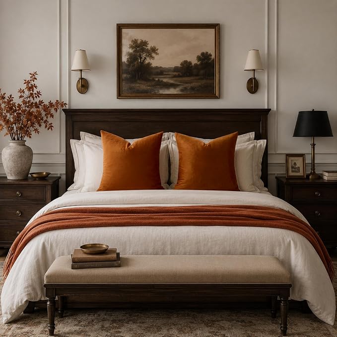 GIGIZAZA Burnt Orange Velvet Throw Pillow Covers 24x24 Pack of 2 | Decorative - Image 7