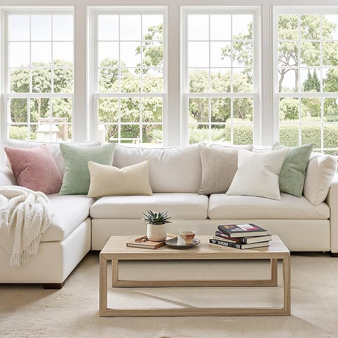 MIULEE Pack of 2 Lumbar Couch Throw Pillow Covers 20x12 Inch Neutral Cream - Image 2
