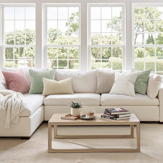 MIULEE Pack of 2 Couch Throw Pillow Covers 18x18 Inch Neutral Cream Modern Boho - Image 2
