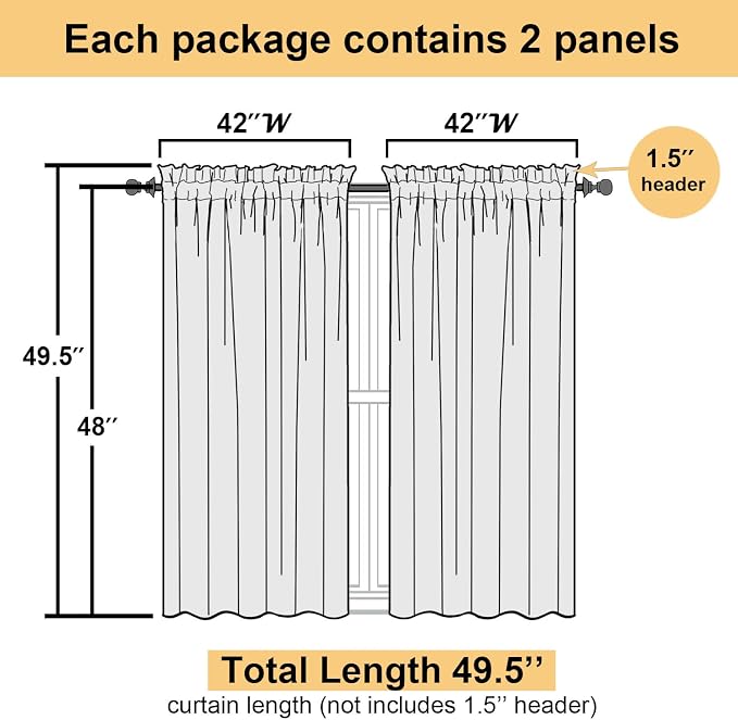 Cream Sheer Curtains 48 Inch Length 2 Pcs, Rod Pocket Light Filtering Voile - Image 2