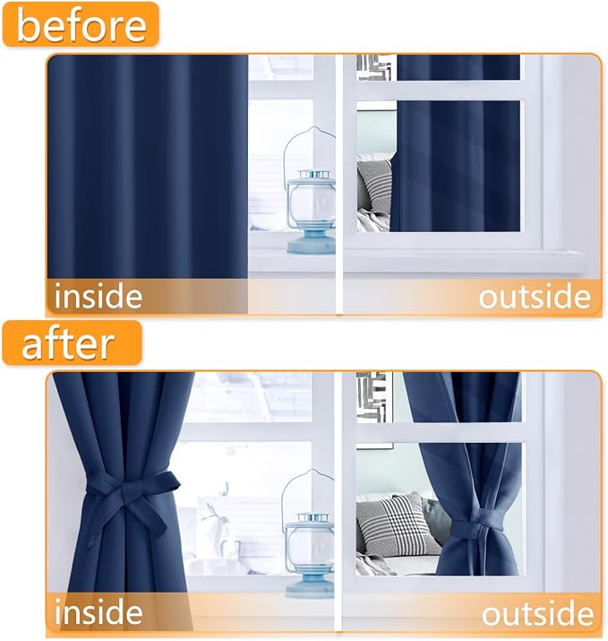 Blackout Curtains for Bedroom, 60 x 63 Inches Length Navy, 2 Panels | Thermal - Image 4