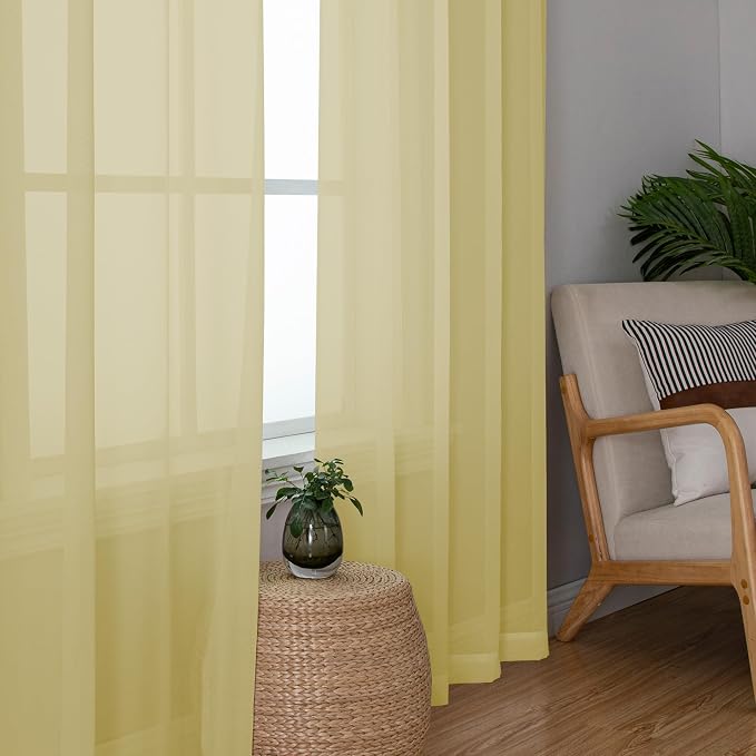 Chyhomenyc Mustard Yellow Sheer Curtains 54 Inches Long, Light Filtering Window - Image 7