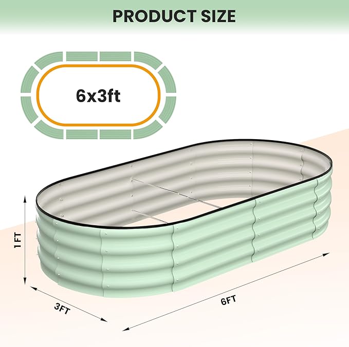 2 Pcs 6x3x1ft Oval Raised Garden Bed, Galvanized Raised Beds,Open-Ended Base Metal Raised Planter Beds,Garden Bed Outdoor,Planter Raised Boxes for Vegetables, Flowers,Tool-Free Asse,Green