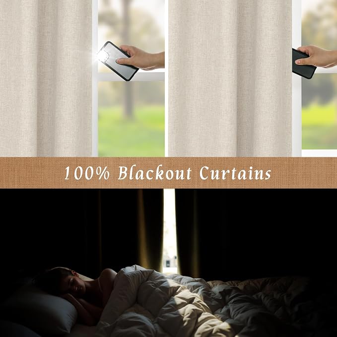 Full Blackout Linen Curtains for Kitchen Windows Over Sink 30 Inches | Oatmeal - Image 3