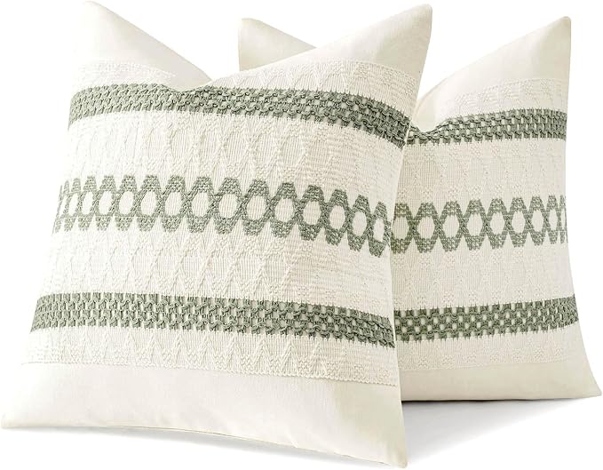 MIULEE Set of 2 Sage Green Boho Decorative Pillow Covers 16x16 Inch | Farmhouse - Image 8