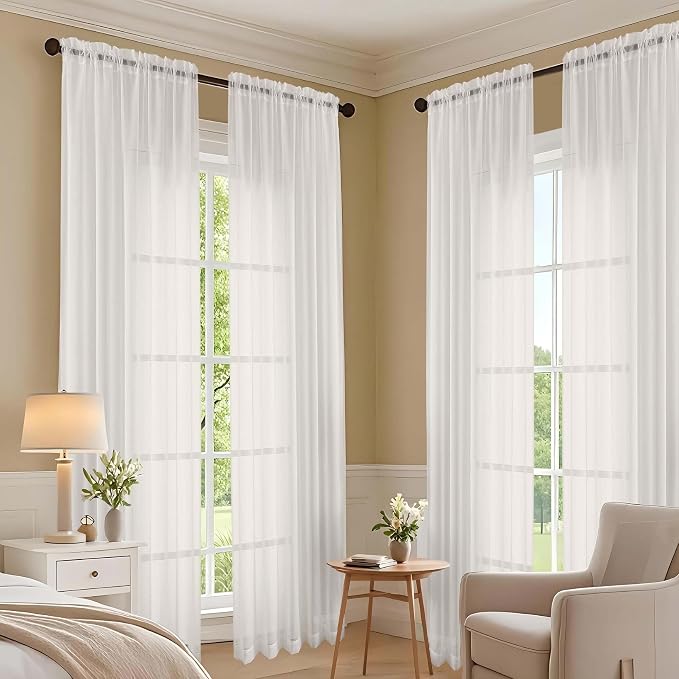 Ivory Sheer Curtains 63 Inches Long 2 Panels Set, Light Filtering Sheer Curtains - Image 7