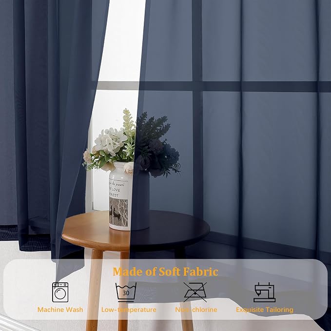 Gwine Navy Blue Sheer Curtains for Living Room 45 inches Long, Short Voile - Image 7